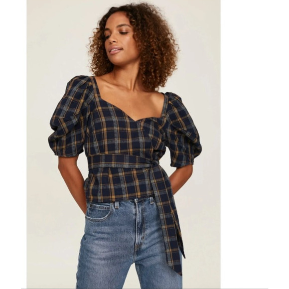 Madewell Sweetheart Wrap Top Plaid Tartan Puff Sleeve Blouse Cotton NG875 XS NWT - Picture 16 of 16
